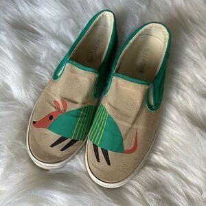Bucketfeet armadillo detailing on aqua/tan slip ons Womans shoes